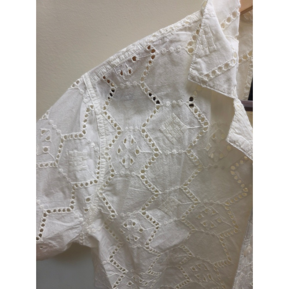Hollister Mens Small White Eyelet Embroidered Short Sleeve Button Up Shirt New - Picture 4 of 10